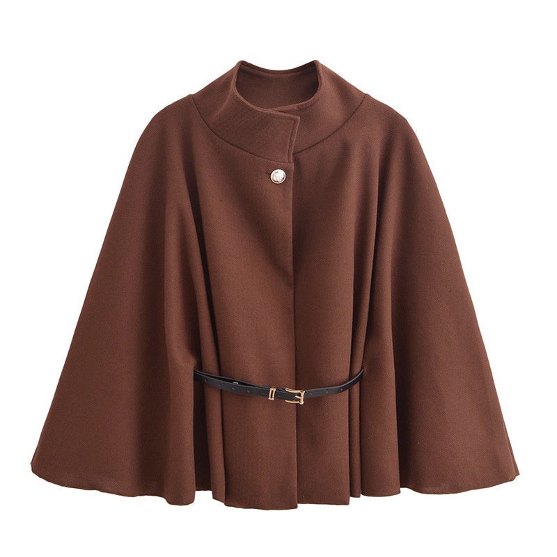 New Stand Collar Batwing Sleeves Cloak Top With Belt Ins Fashion Temperament Jacket Woolen Sweater Outwear Women's Clothing