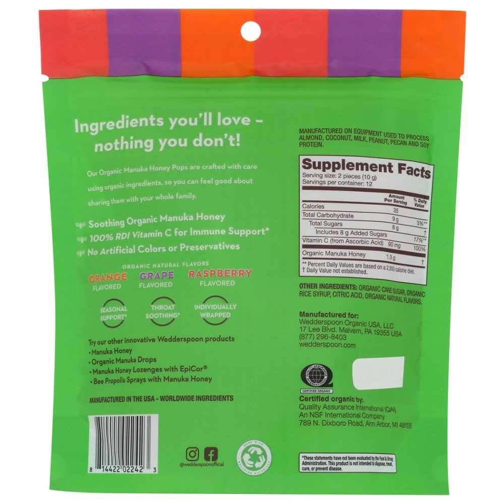 WEDDERSPOON: Organic Manuka Honey Pops Variety, 4 oz