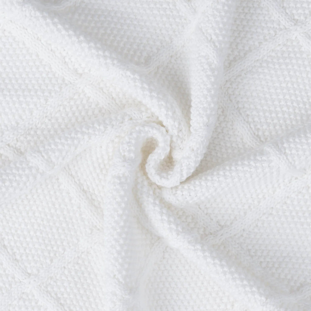 Diamond Stitch Baby Knit Blanket in White