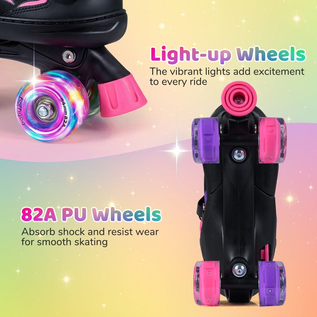 Kids Roller Skates for Girls Boys Teens 4 Sizes Adjustable Quad Skates with Light-up Wheels