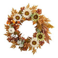 30" Autumn Sunflower, White Pumpkin and Berries Artificial Fall Wreath