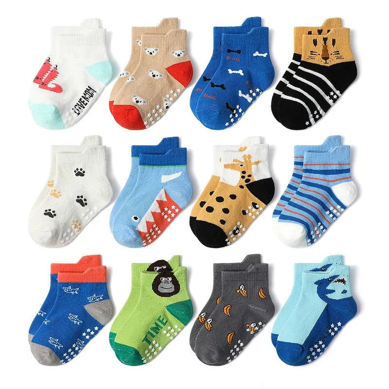 Boys Non-Slip Cotton Floor Socks 6 Pairs Toddler Animal