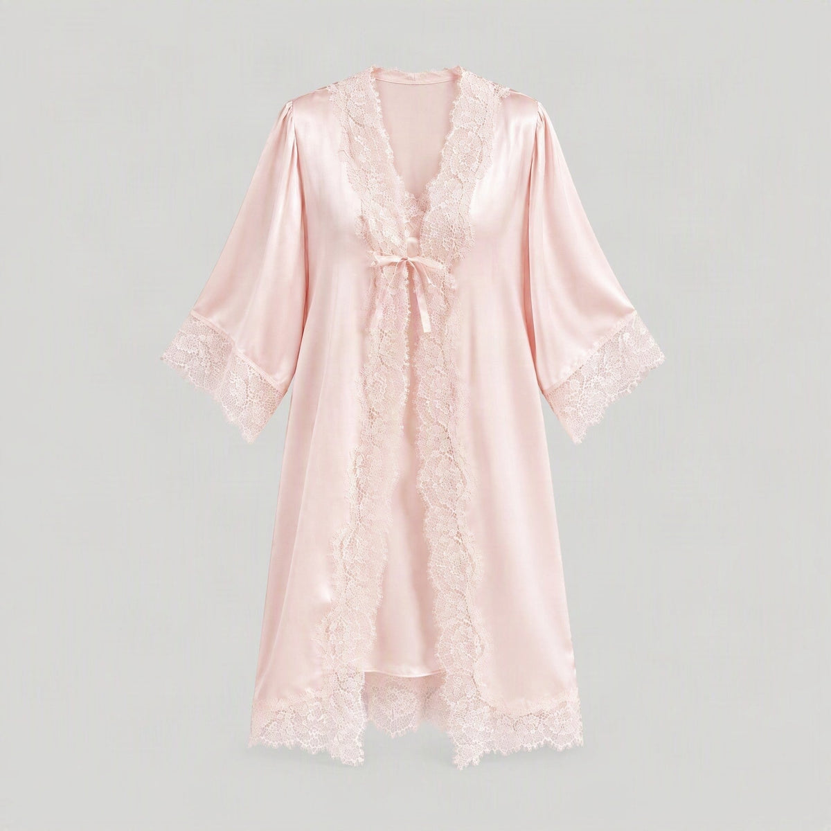 19 Momme Lace-Trim 100% Mulberry Silk Robe & Camisole Set – Women's Sleepwear Loungewear