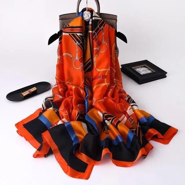 New Women Autumn Winter Fashion Silk Scarf Shawl Beach Headband Female Casual Wear Beach Friendly Spring Silk Scarf Flower Print Silk Scarves Shawls and Wraps Long Size Beach Stoles