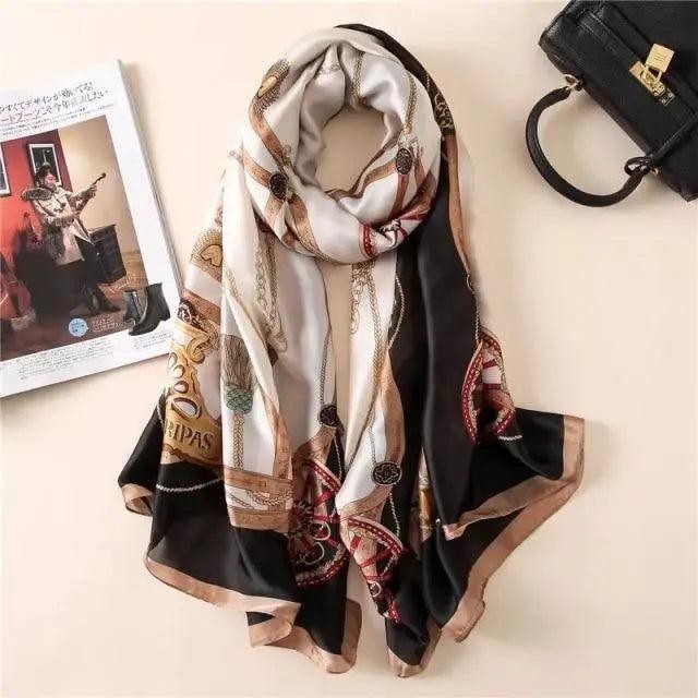 New Women Autumn Winter Fashion Silk Scarf Shawl Beach Headband Female Casual Wear Beach Friendly Spring Silk Scarf Flower Print Silk Scarves Shawls and Wraps Long Size Beach Stoles