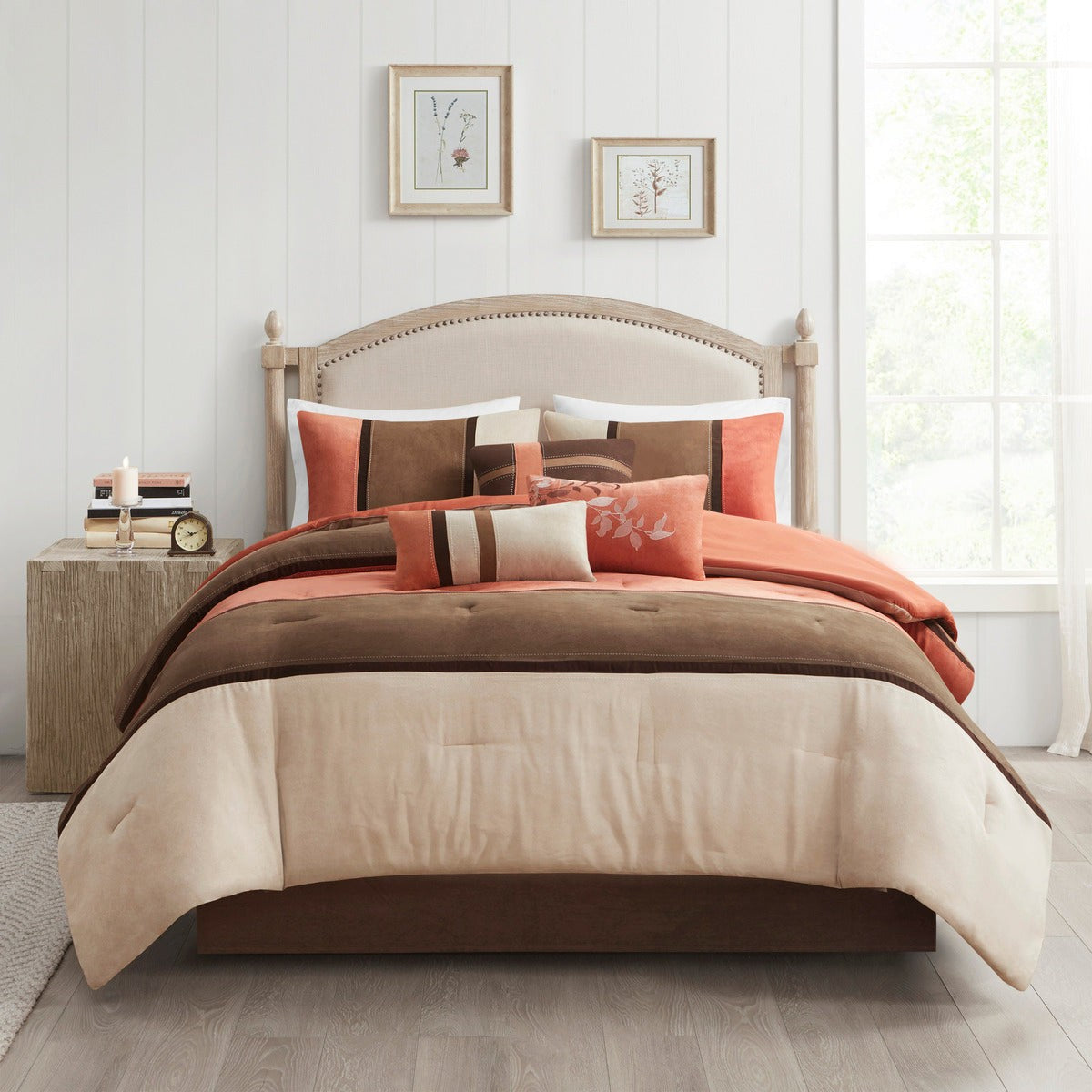 Faux Suede Queen Comforter Set with Hypoallergenic Fill - Coral