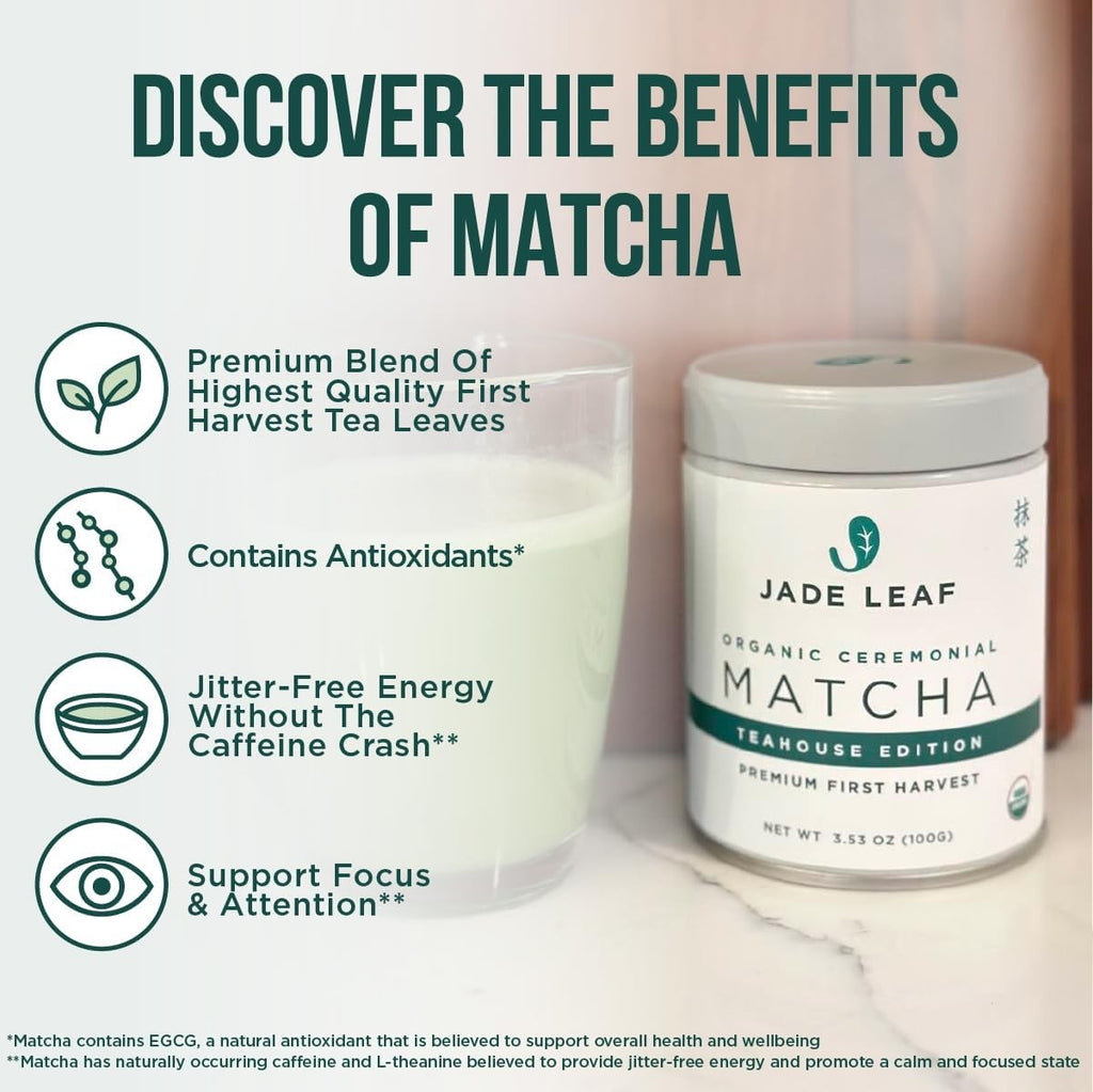 Jade Leaf Matcha Organic Ceremonial Matcha – Wind-Down Tea Ceremony Powder for Stress Relief and Inner Balance