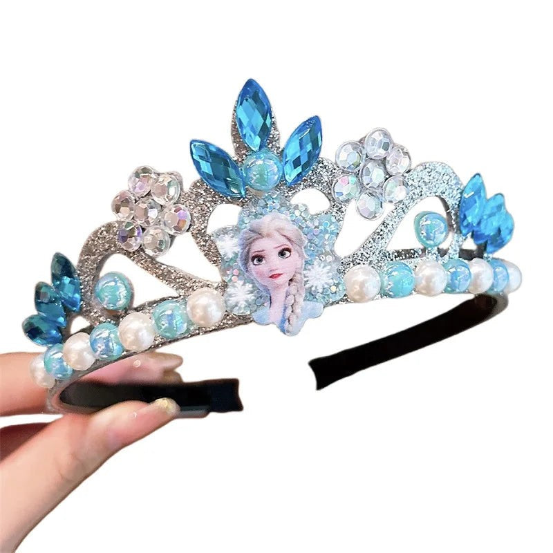 Princess Blue Sparkling Crown Headband Pearl Hair Accessory