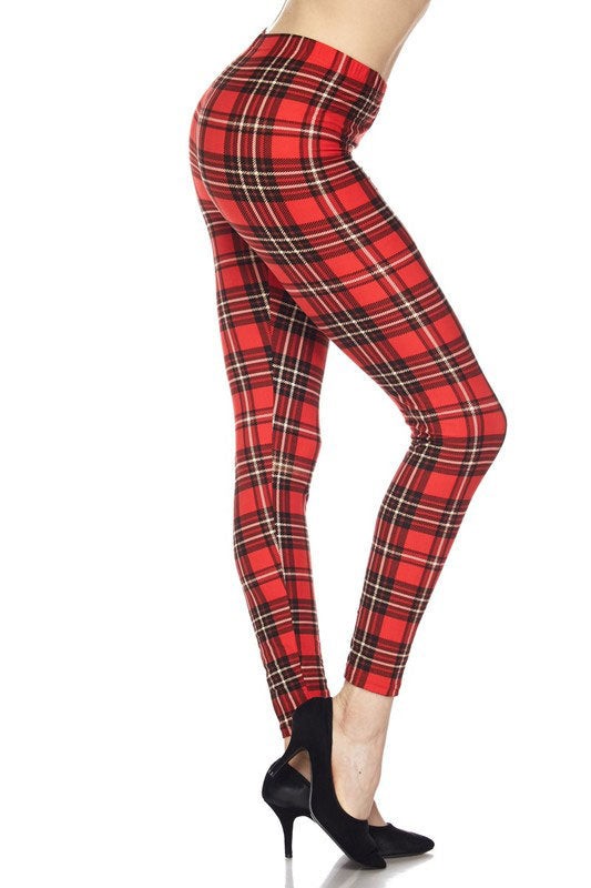 CHRISTMAS PLAID PRINT Brushed Ankle EXTRA PLUS SIZE Leggings 3X4X