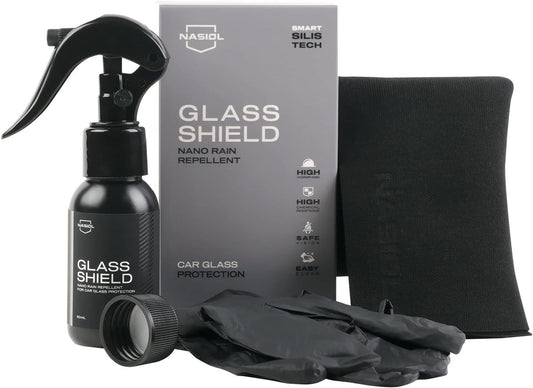 Nasiol Glass Shield Ultra-Hydrophobic Windshield Coating for Safe, Clear Driving All-Season Water Repellent for Enhanced Visibility in Rain, Snow, and Storms