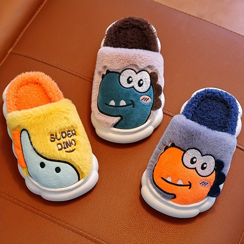 Girls' Cozy Dinosaur Slippers — Lightweight Warm Cartoon House Shoes with Non-Slip PVC Sole (Indoor/Outdoor)