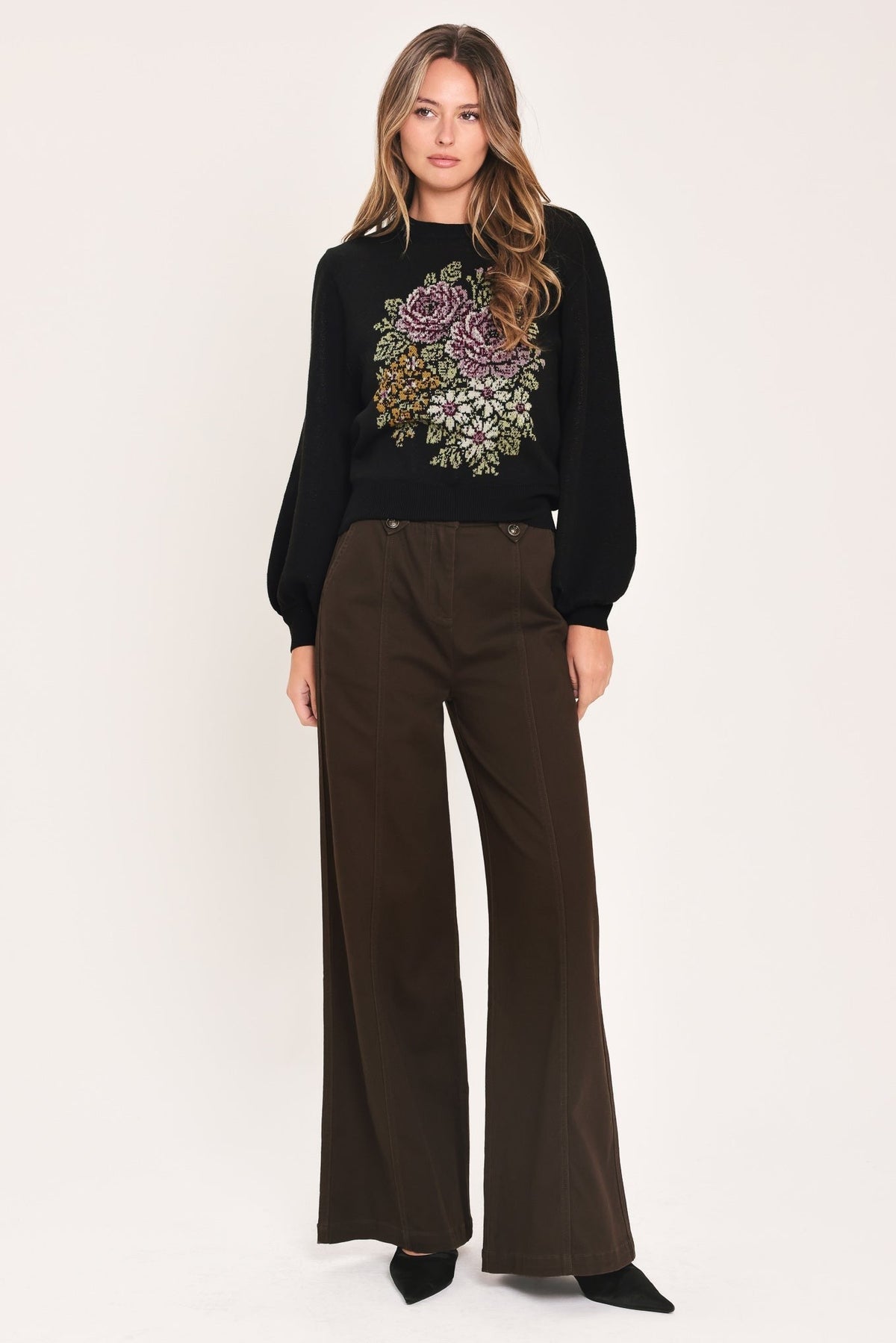 COZY ALL DAY BLACK BALLOON-SLEEVE SWEATER