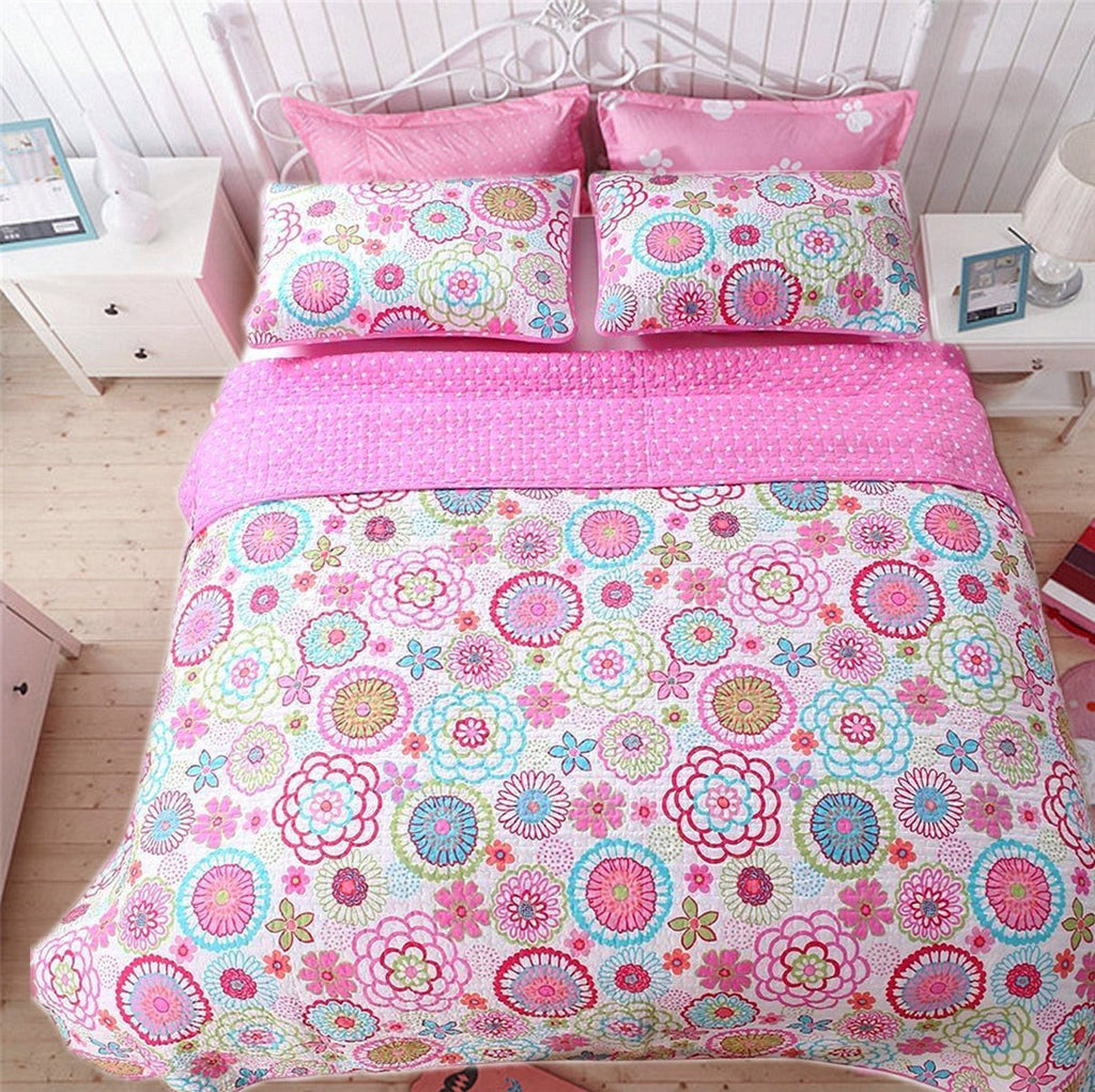 Mariah Pink Floral Dot Reversible Quilt Bedding Set