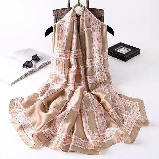 New Women Autumn Winter Fashion Silk Scarf Shawl Beach Headband Female Casual Wear Beach Friendly Spring Silk Scarf Flower Print Silk Scarves Shawls and Wraps Long Size Beach Stoles