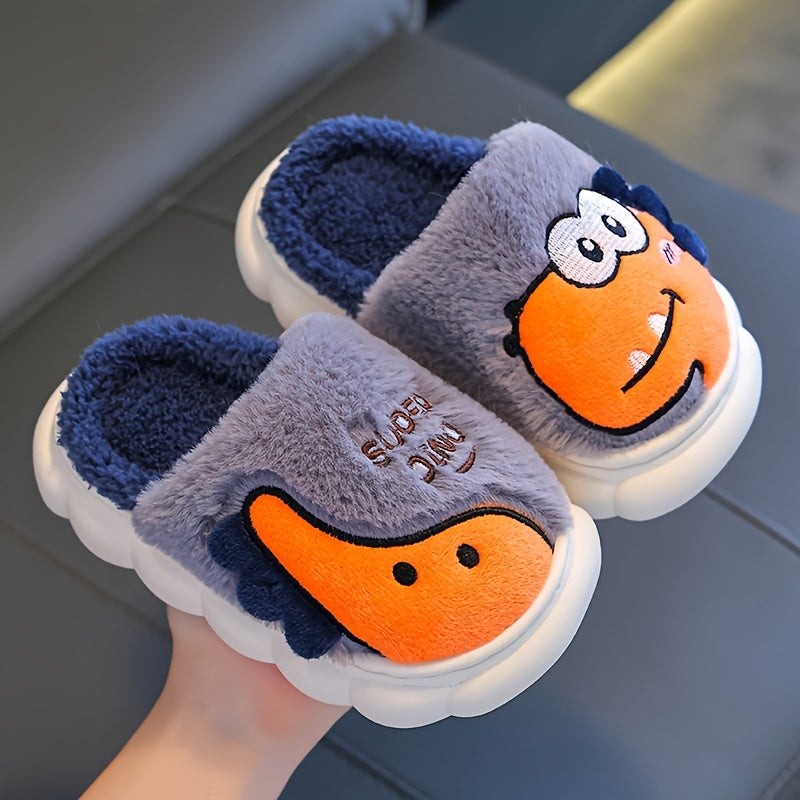 Girls' Cozy Dinosaur Slippers — Lightweight Warm Cartoon House Shoes with Non-Slip PVC Sole (Indoor/Outdoor)