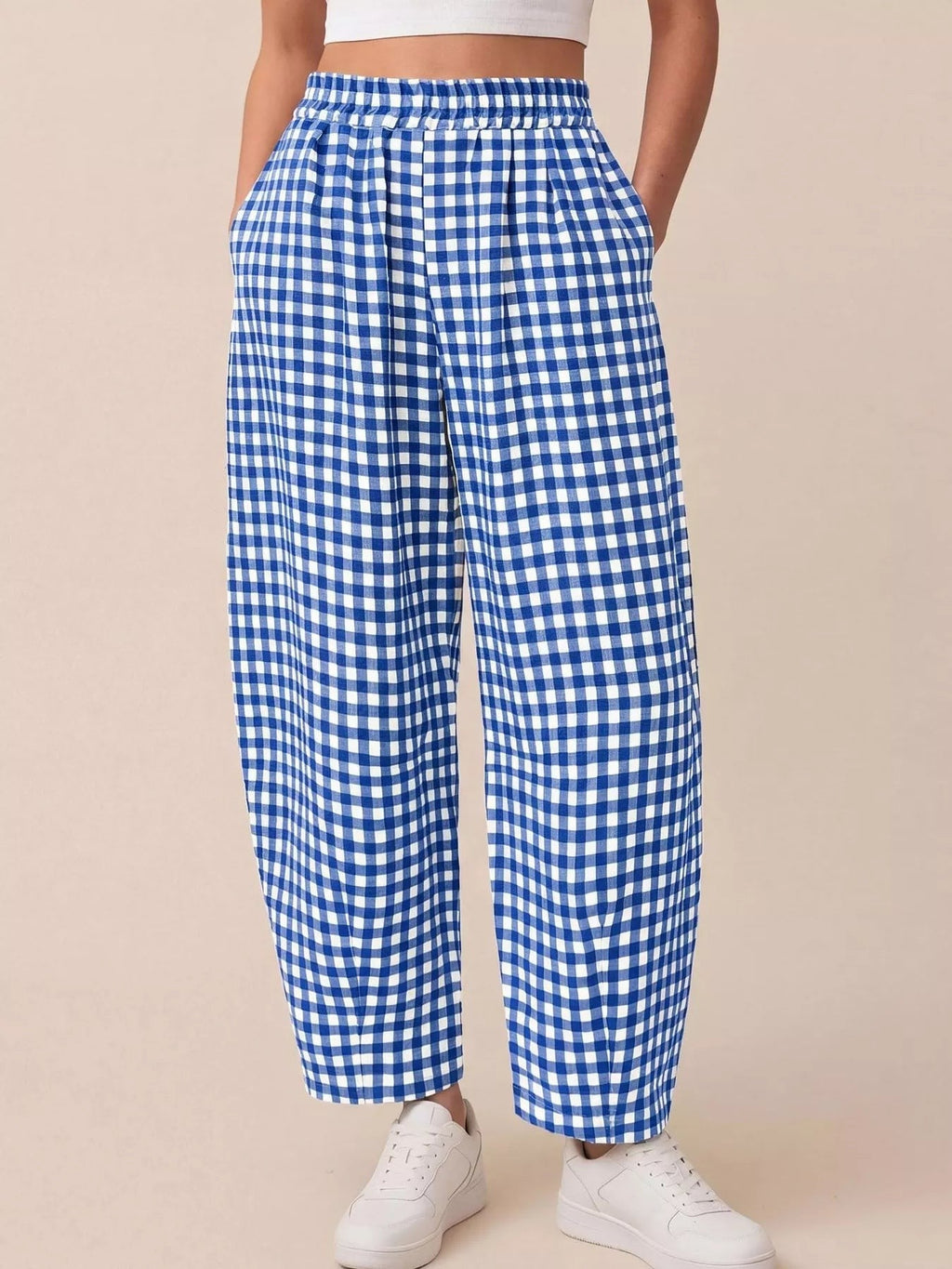 Gingham Wide-Leg Casual Pants