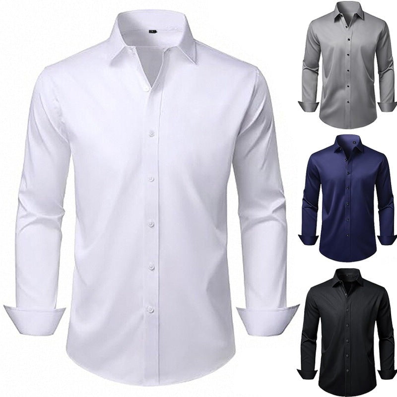 Elegant Business Formal Solid-color Long-sleeve Mens Shirt