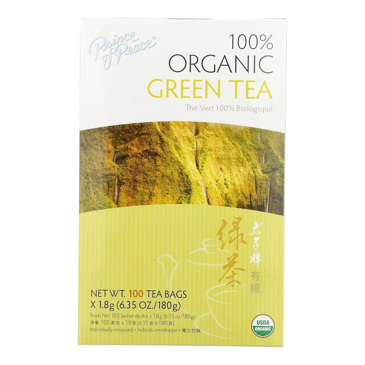 Prince of Peace Organic Green Tea, 100 ct – Low-Caffeine Herbal Companion for Bath Time Relaxation and Self-Care Sundays