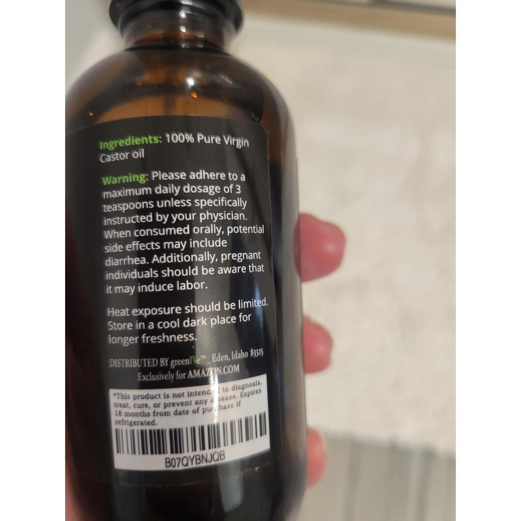 GreenIVe USP Grade Castor Oil – Holistic Detox and Relaxation Companion for the Wellness Room, 8oz Amber