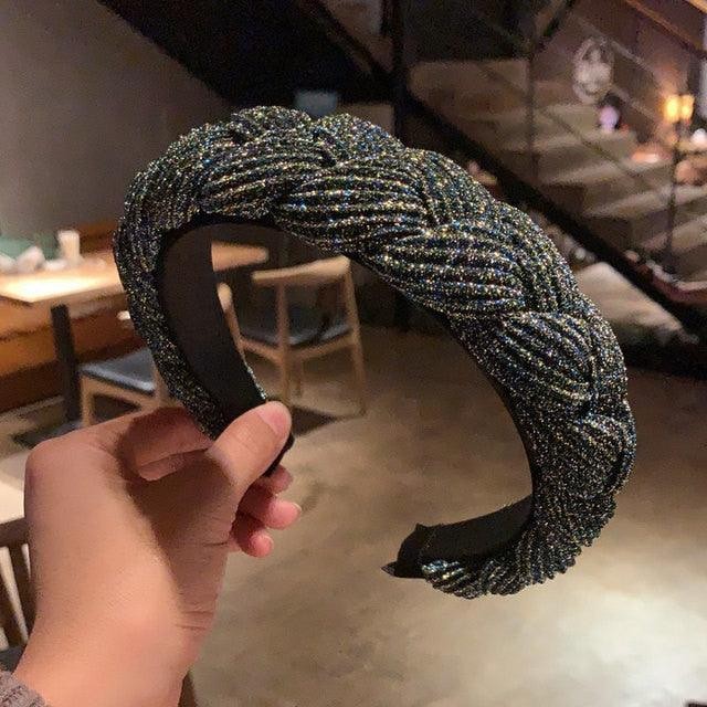 New Women Hairband Cross Knot Braid Twist Headband Adult Autumn Winter Shiny Color Headwear Wide Side Turban Gorgeous Hair Accessories Women's