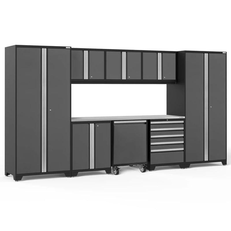 NewAge | Pro Series 9 Piece Cabinet Set with Wall, Base, Tool Drawer, Multi-Function Cabinet, Lockers, and 84 in. Worktop