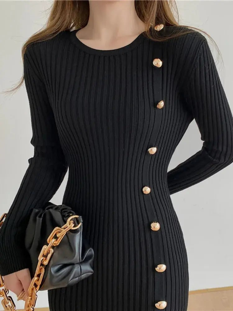 Elegant Vintage Knit Sweater Dress for Autumn/Winter
