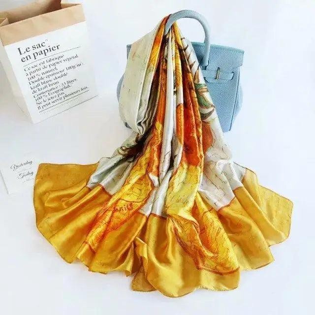 New Women Autumn Winter Fashion Silk Scarf Shawl Beach Headband Female Casual Wear Beach Friendly Spring Silk Scarf Flower Print Silk Scarves Shawls and Wraps Long Size Beach Stoles