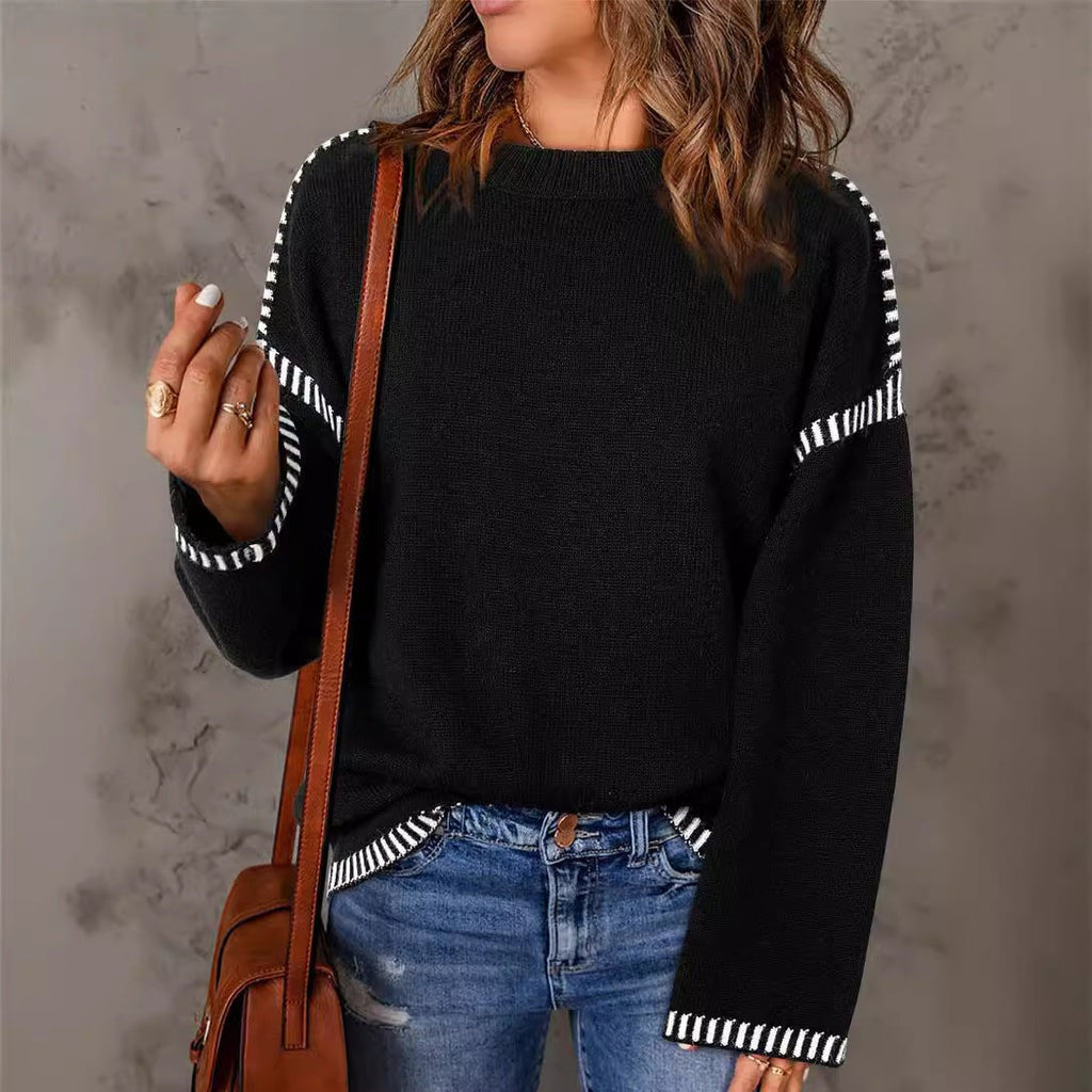 Solid Round Neck Pullover Sweater Autumn And Winter Loose Long Sleeve Tops Women's Clothing