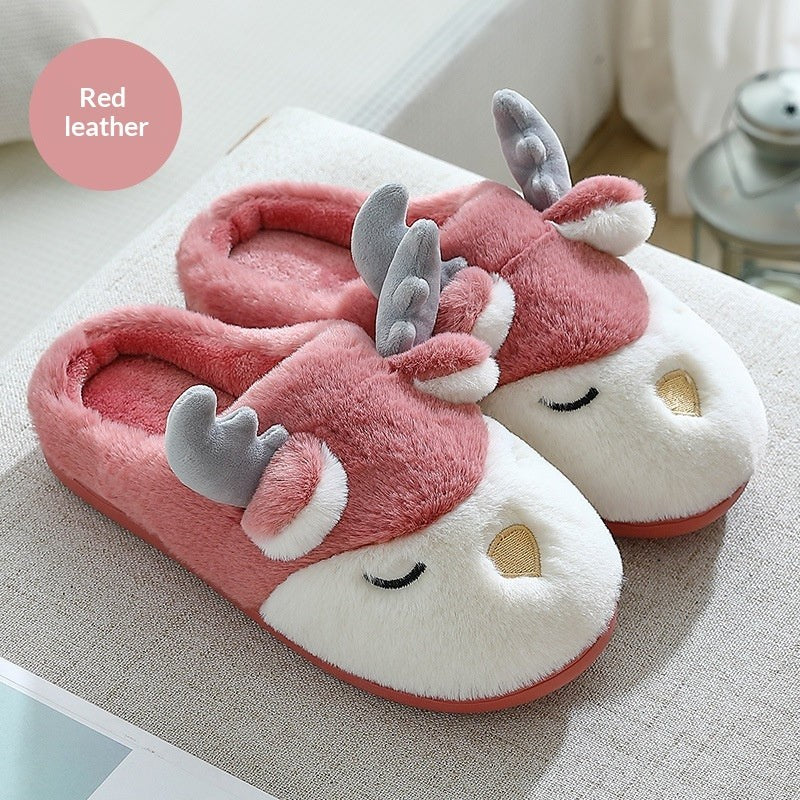 Women Winter Home Slippers Deer Elk Non-slip Soft Warm House Shoes Mens GIrs Indoor Bedroom Couples Floor Footwear Fuzzy House Slippers Women's Durable Furry Bedroom Slipper Lightweight And Non-Slip