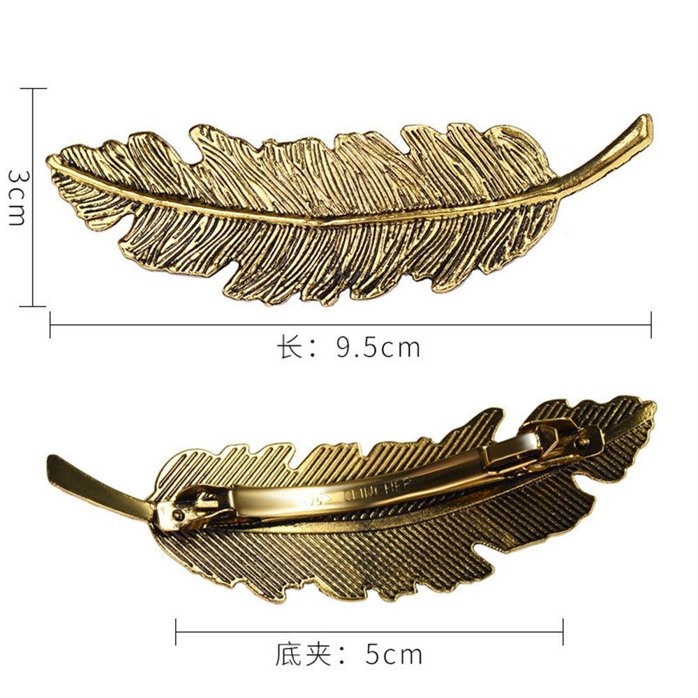 New Alloy Vintage Hair Clip Feather Leaf Shape Barrette Metal Hairpins Women's Lady Headwear Hair Accessories Non-slip Headwear Women's