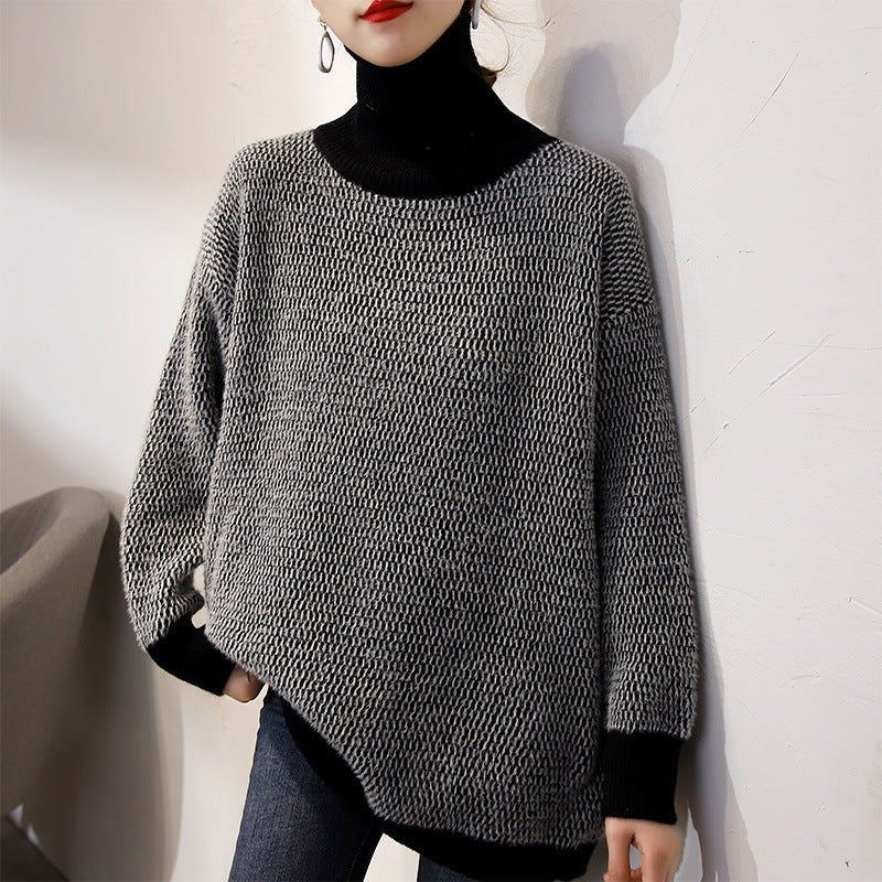 Turtleneck Sweater Loose-fitting Outerwear-style Laid-back Knit Womens Bottoming Shirt