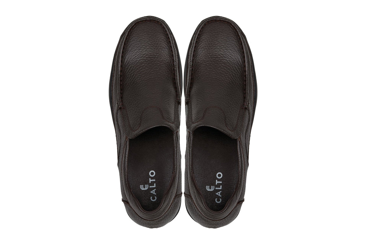 CALTO - G1823 - 3 Inches Taller (Brown) - Lightweight Slip-On Loafer Dress Shoes