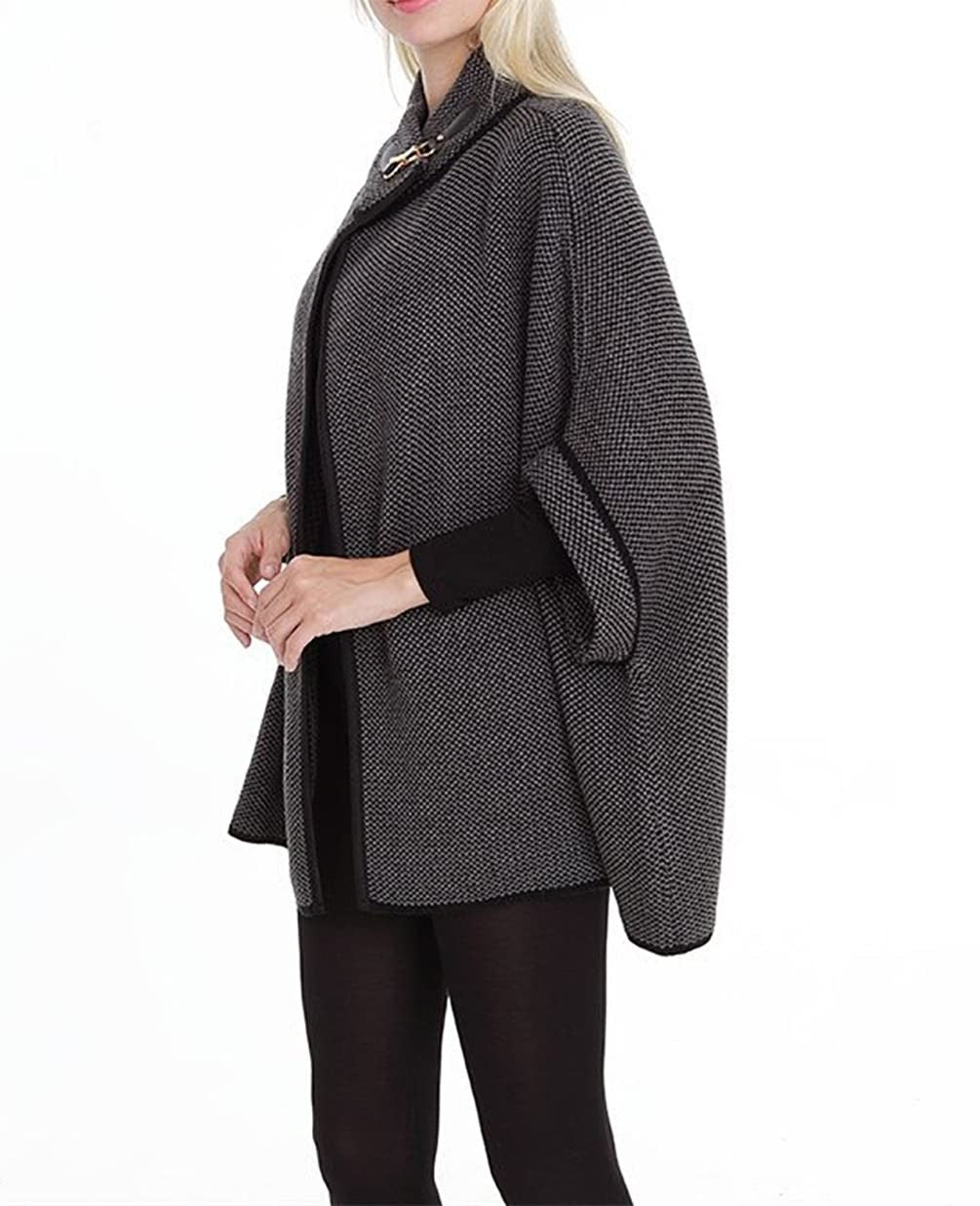 stylesilove Women Sweater Knit Cardigan with Buckle Fashion Jacket Shawl Poncho Warm Wrap for Fall Winter Season