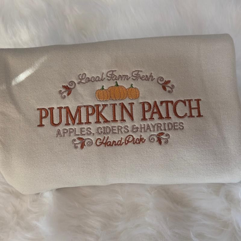 Pumpkin Patch Embroidered Sweatshirt – Cozy Fall Pullover Women's & Men, Autumn Farm Style