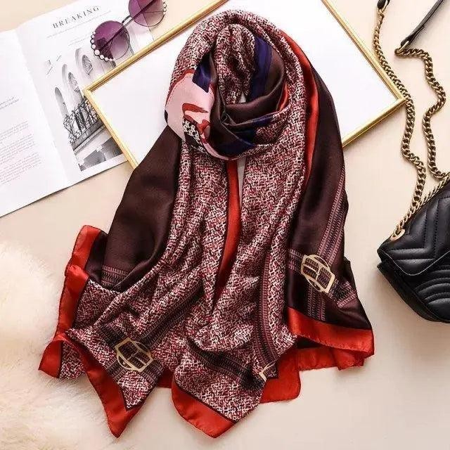 New Women Autumn Winter Fashion Silk Scarf Shawl Beach Headband Female Casual Wear Beach Friendly Spring Silk Scarf Flower Print Silk Scarves Shawls and Wraps Long Size Beach Stoles