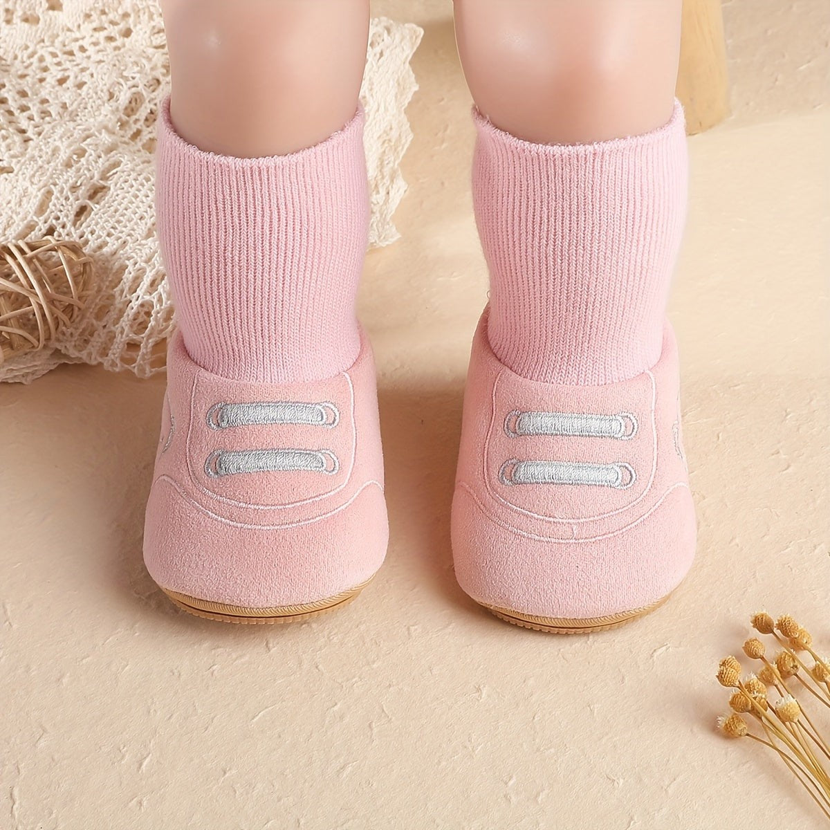 1 Pair Cozy Winter Baby Cartoon Socks with Non-Slip Sole for 0-1 Year Old Boys & Girls - Soft Fleece Lined, Mid-Calf Height | Cute Design for Daily & Casual Wear | Toddler Indoor Shoes with Hook-and-Loop Fastener Closure