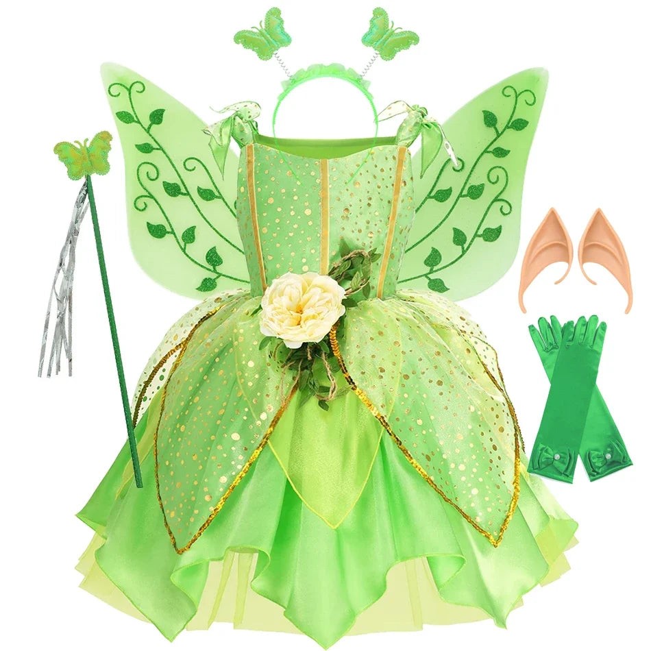 Green Fairy Halloween Princess Dress Kids Christmas Outfit