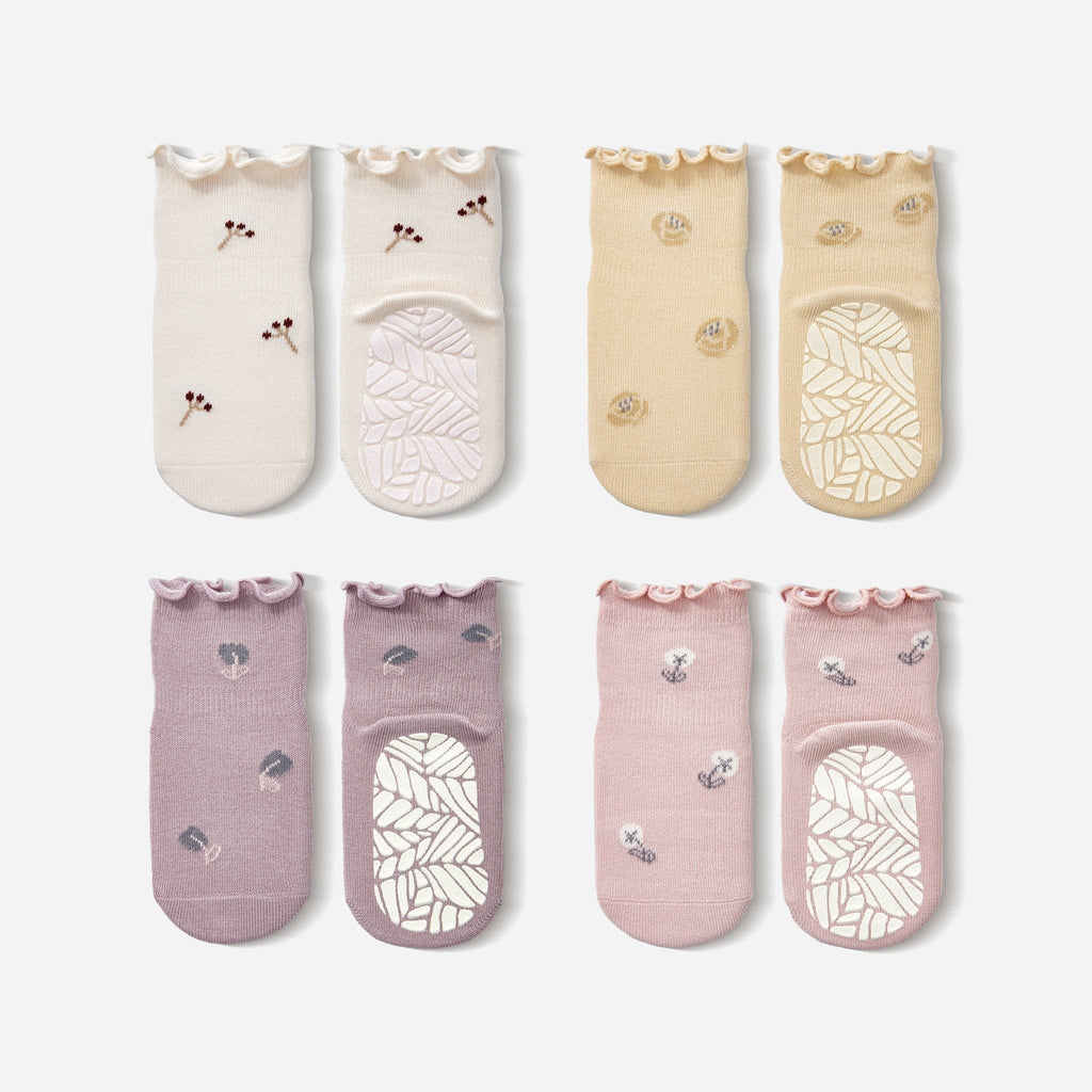 Little Wonder Things- Organic- 4 Pairs of Stay-On Baby & Toddler Non-Slip Socks