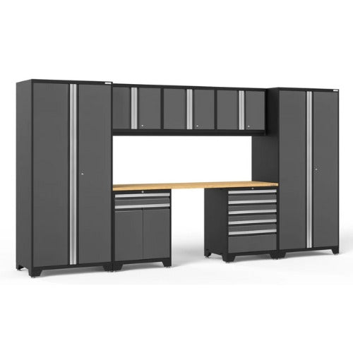 NewAge | Pro Series 8 Piece Cabinet Set with Wall, Tool Drawer, Multi-Function Cabinet, Lockers and 84 in. Worktop
