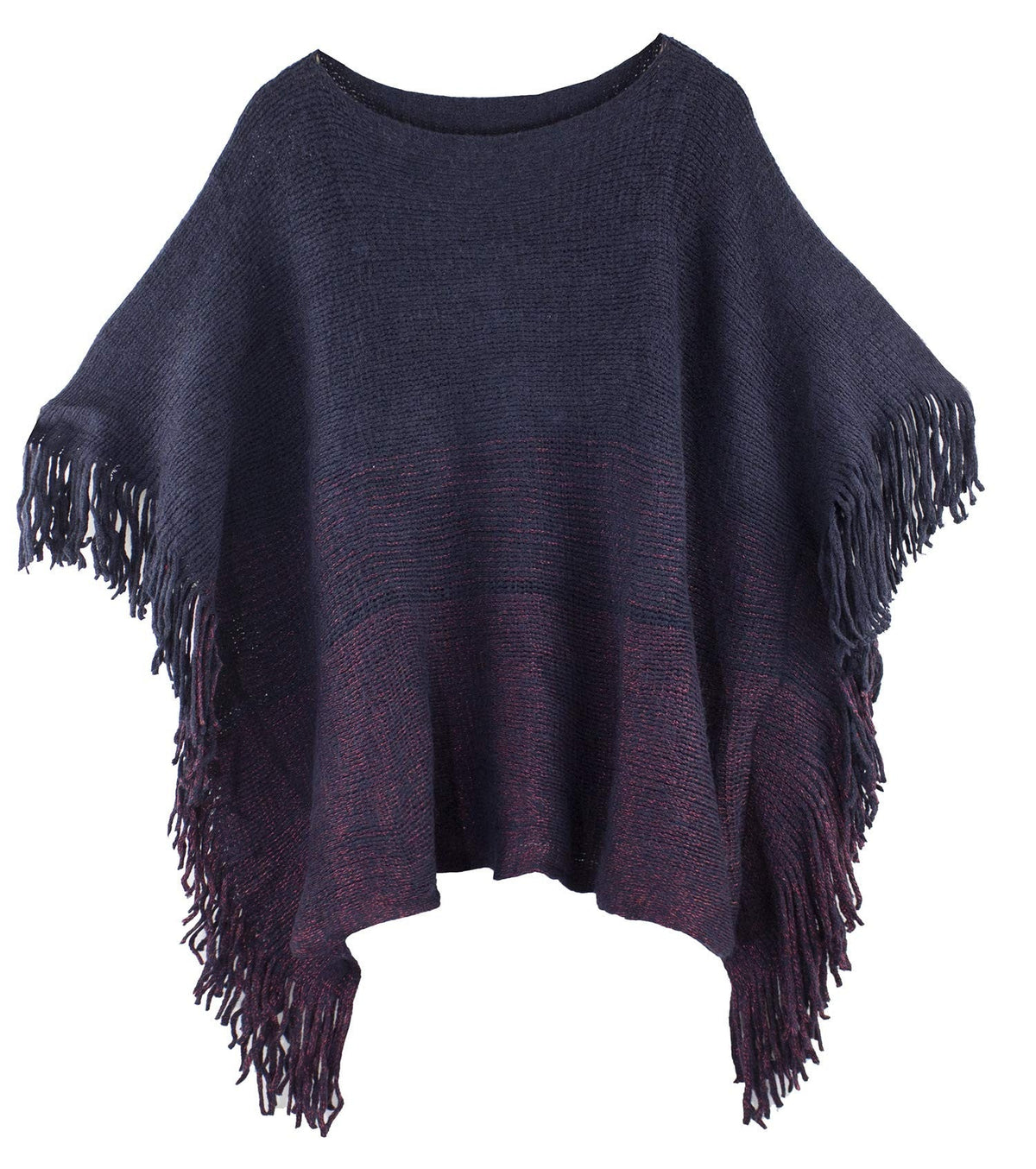 stylesilove Womens Knit Two Tone Batwing Fringe Poncho Cardigan Pullover Cozy Sweater Wrap Jacket
