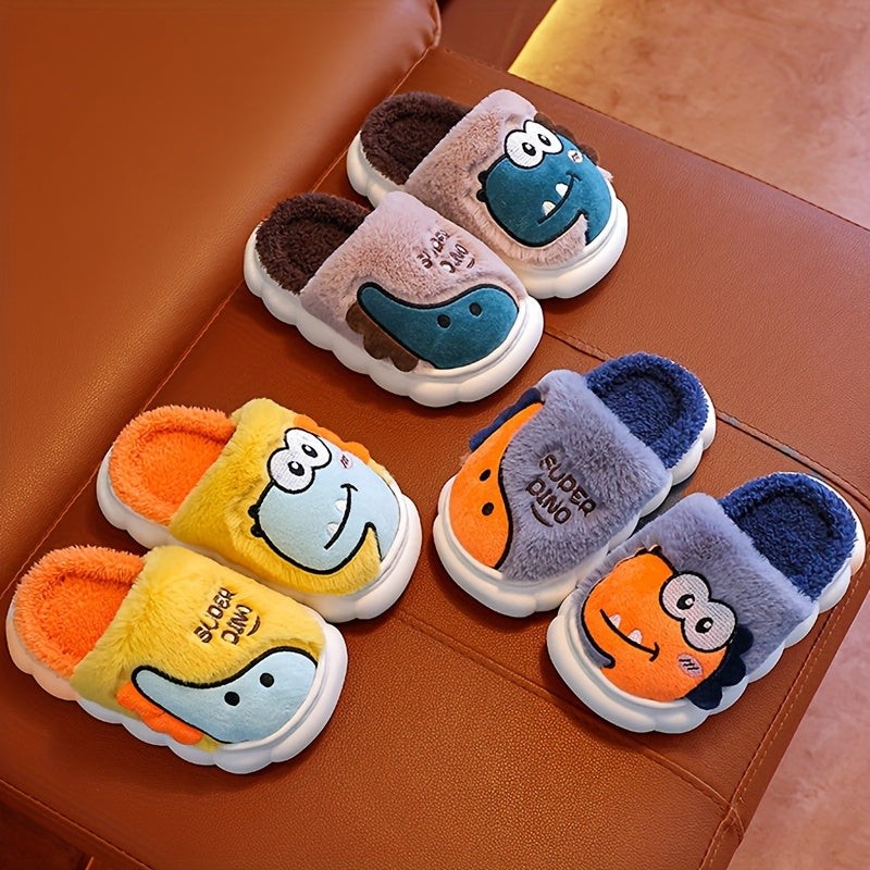 Girls' Cozy Dinosaur Slippers — Lightweight Warm Cartoon House Shoes with Non-Slip PVC Sole (Indoor/Outdoor)