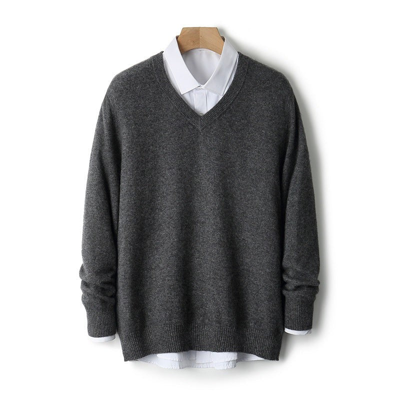 V-neck Cashmere Sweater Loose Fit Extra Thick