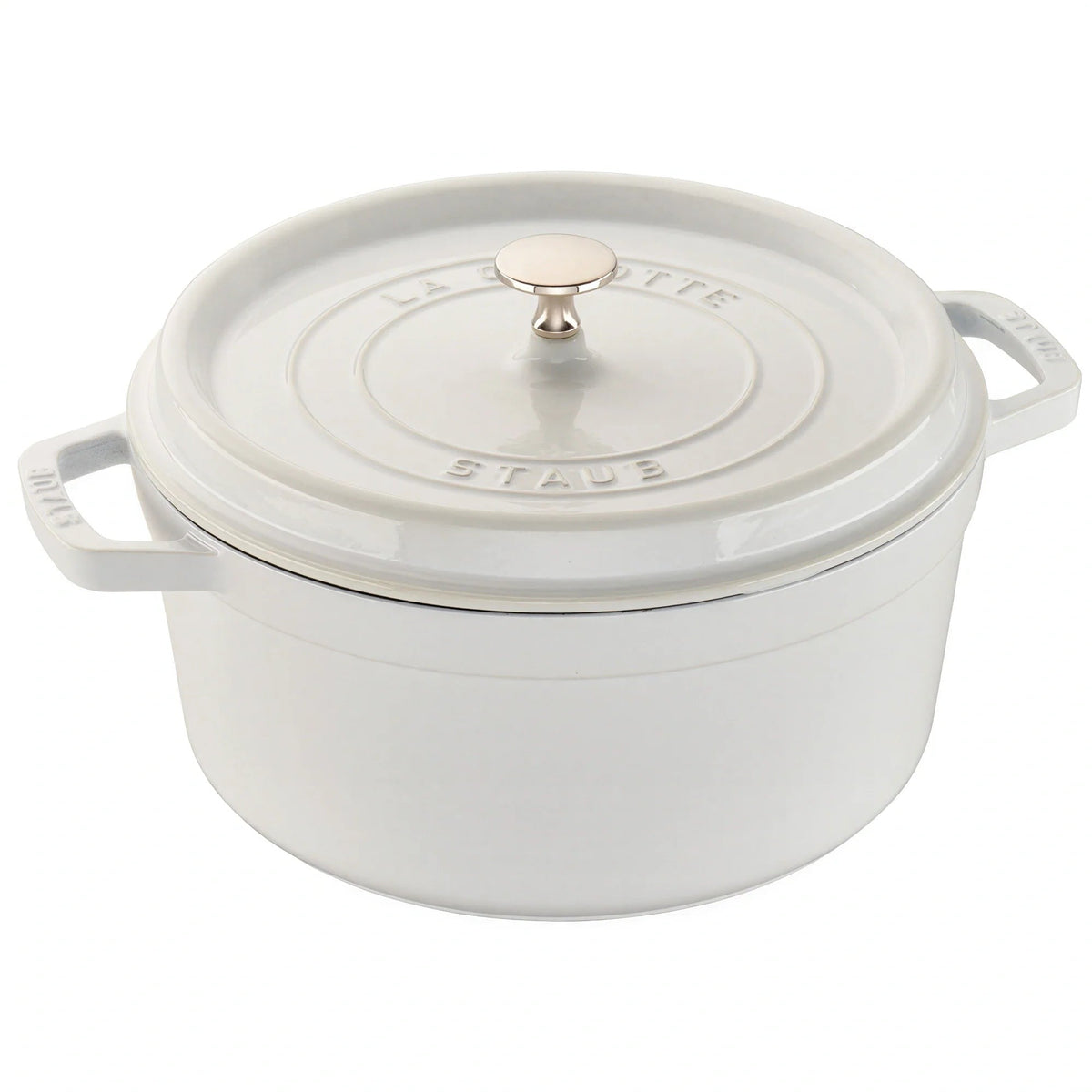 Zwilling J.A. Henckels Staub® 1004216 Round Enameled Cast Iron Dutch Oven, 5.5 qt, White, Induction-Ready, with Cover