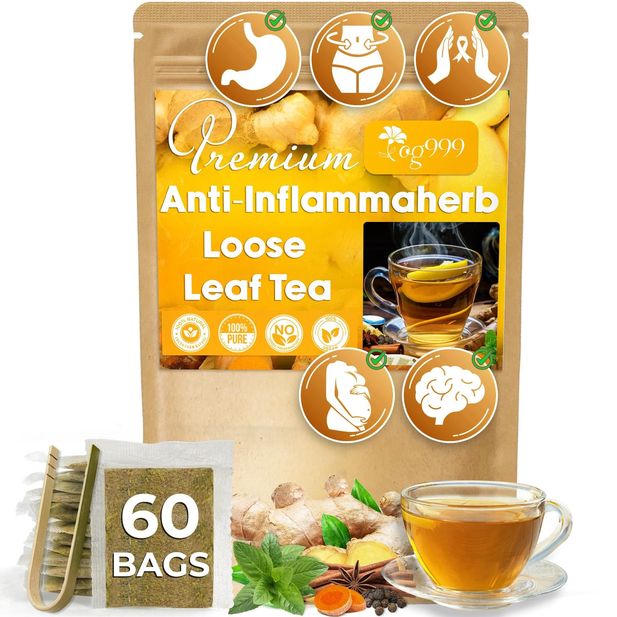 TOG999 Anti-Inflammatory Herbal Tea Blend – Mindful Morning Cup for Gut Health and Stress Relief at Home