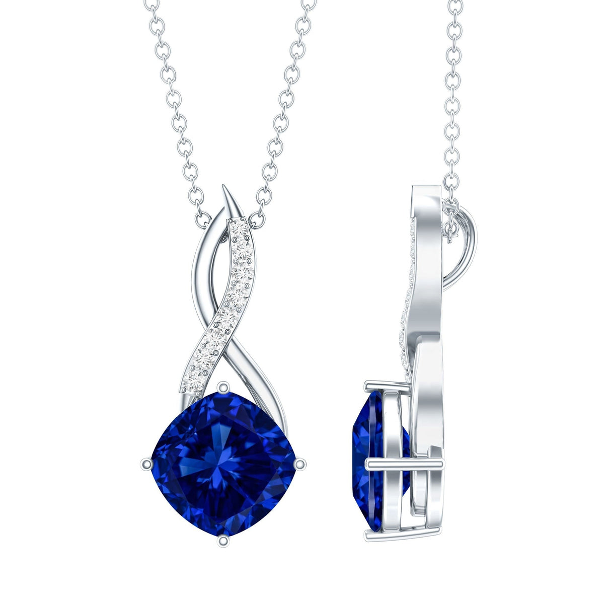 2.7 Carat Cushion Cut Lab Created Blue Sapphire Diamond Infinity Necklace