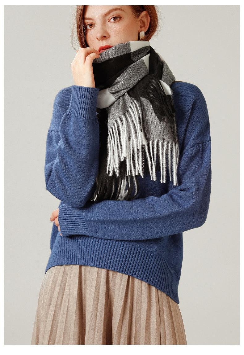 Luxury Fashion Autumn Winter Soft Warm Scarf Plaid Colorful Hijabs Cashmere Scarves Warm Soft Bandana Women's Lightweight Scarves Elegant Echarpe Escharpe Soft Wool Elegant Tassel Women's