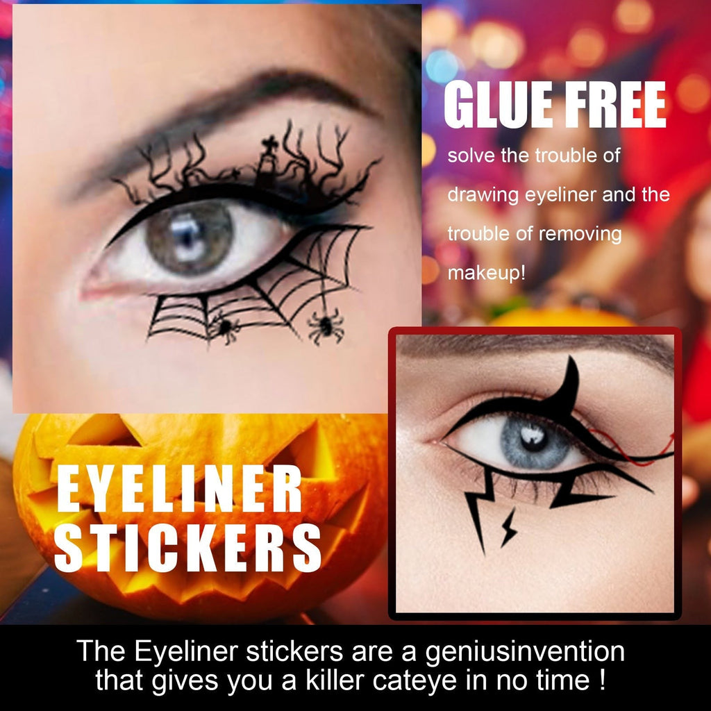 Halloween Eyeliner Patch, Scary Fashion Party Makeup Kit Bat Spider Decorative Eyeliner Eyeshadow Patch