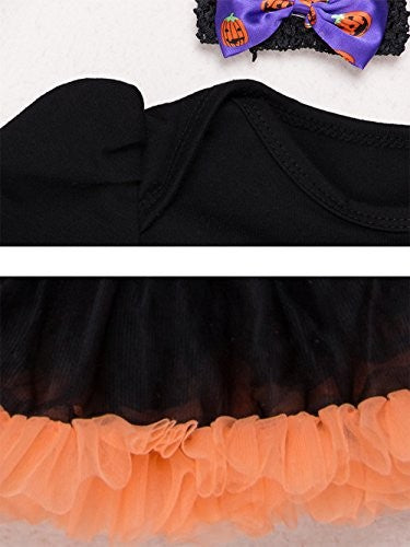 stylesilove Infant Baby Girls Pumpkin Long Sleeve Cotton Romper Tutu Dress and Headband 2pcs Fall Spooky Outfit