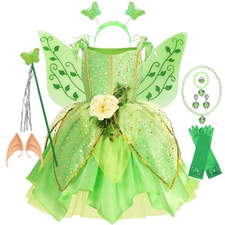 Green Fairy Halloween Princess Dress Kids Christmas Outfit