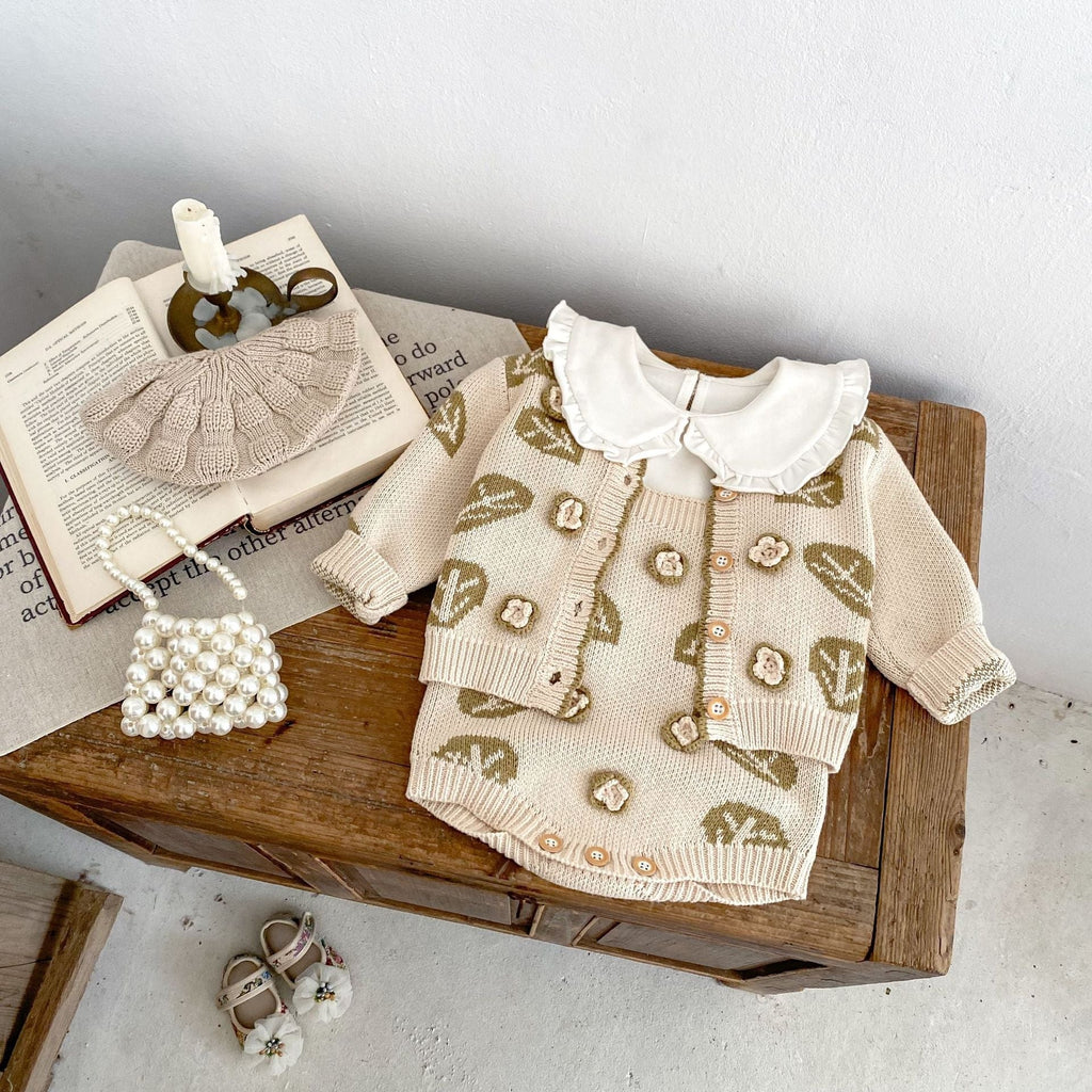 Leaf Jacquard Children's Sweater Two-piece Set